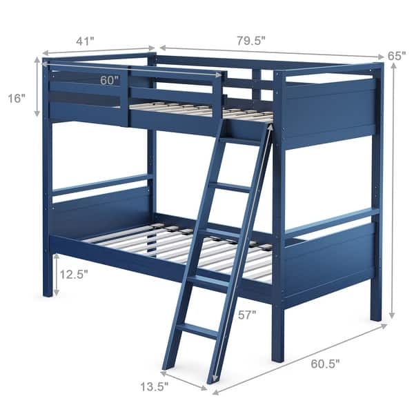 dimension image slide 0 of 3, Costway Twin Over Twin Bunk Bed Convertible 2 Individual Beds Wooden