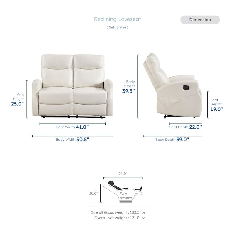 Centralia Faux Leather 3-Piece Manual Double Reclining Sofa Set