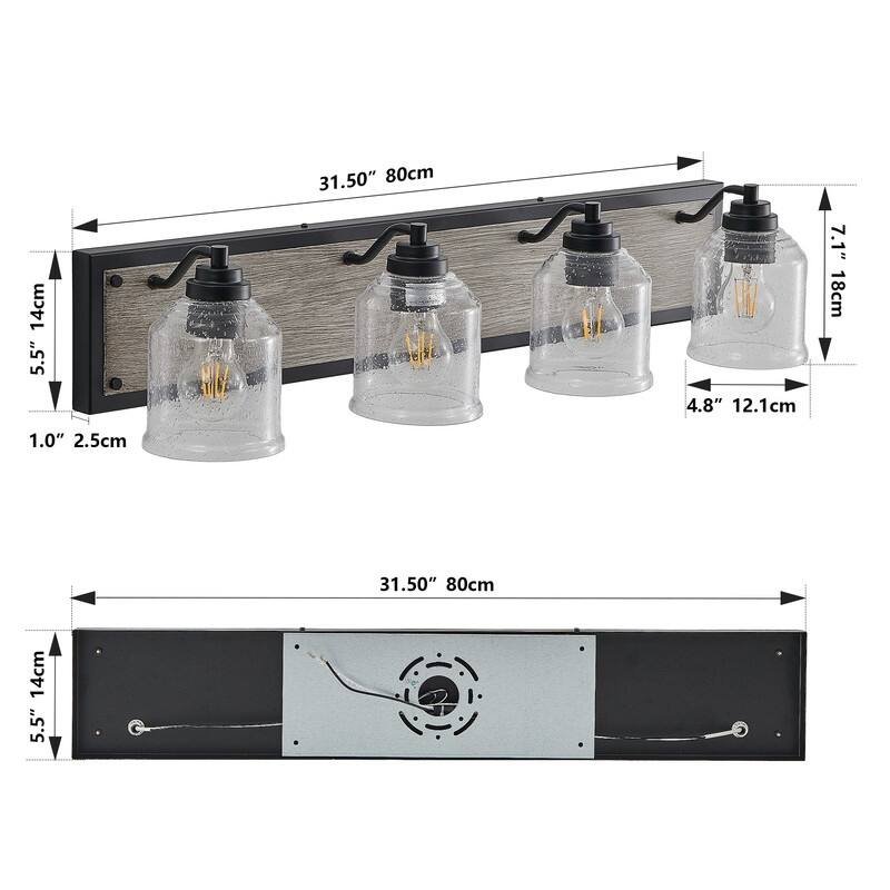 Farmhouse Vanity Sconce with Seeded Glass – Black/Wood Finish for Bathrooms (Bulbs Not Included)‌