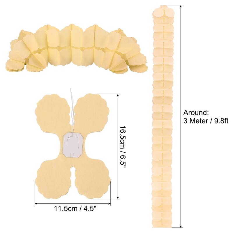 9.8ft Four-Leaf Garland, 12 Pack Tissue Paper Hanging Flower - Beige