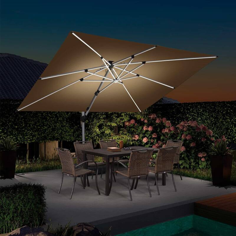 PURPLE LEAF 9/10/11 ft Square 09x12 ft Rectangle Double Top LED Patio Cantilever Umbrella with Base