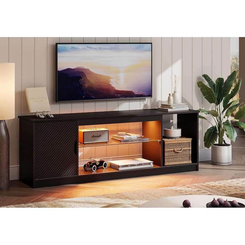 Modern TV Stand for up to 65" TVs Gaming Entertainment Center with Adjustable Shelves for PS5 - 58 inches - Black