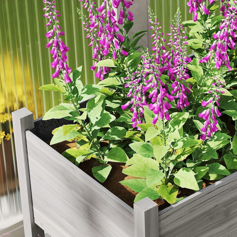 Outsunny Wooden Raised Garden Bed with Bed Liner and Drain Holes, Large Elevated Planter Box with Legs