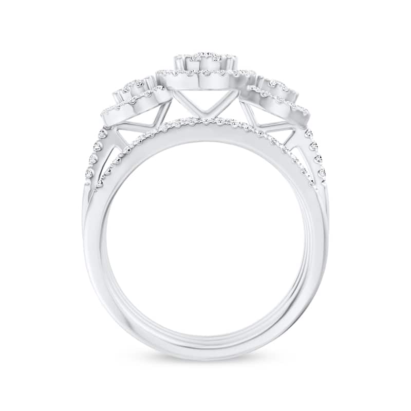 IGI Certified 3/4ct TDW Diamond Halo Bridal Set in 10K White Gold for Women