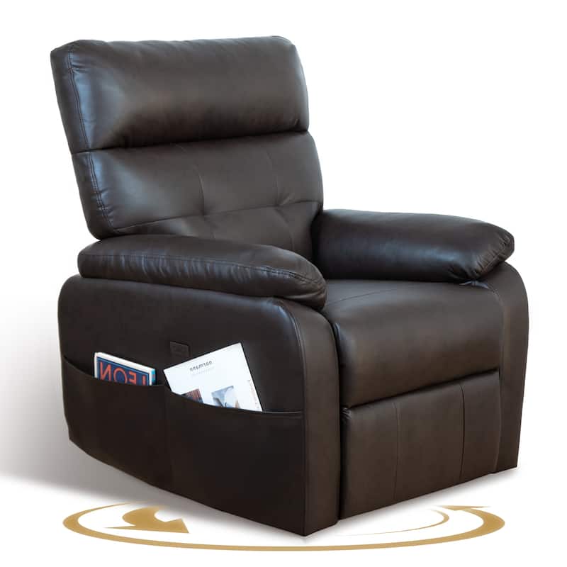 Electric Power Swivel Recliner Chair - Oversized PU Leather Massage Recliner with USB/Type-C Charging - Dark Brown