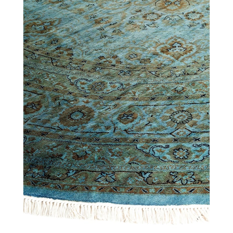 Overton Hand Knotted Wool Vintage Inspired Modern Contemporary Overdyed Blue Round Area Rug - 8' 1" x 8' 1"