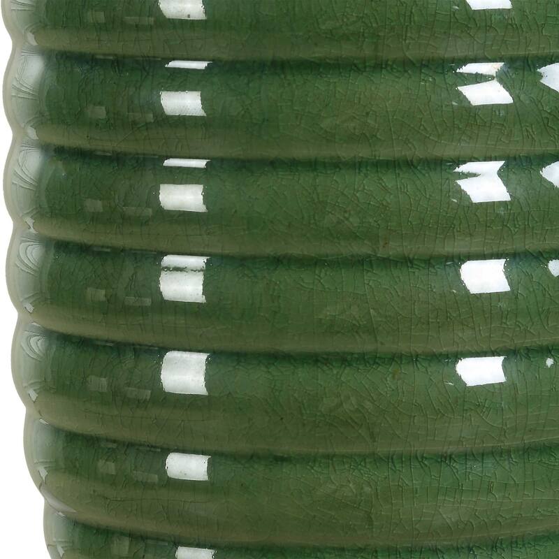 Table Lamp, Off White Linen Shade, 27 Inch Olive Green Ribbed Ceramic