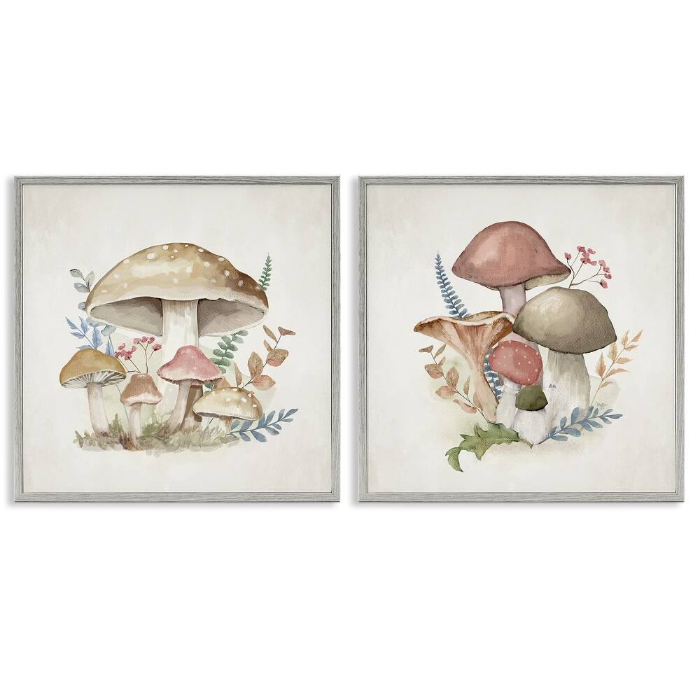 Stupell Pastel Blooming Mushrooms Framed Giclee Art Design By Mollie B. (Set of 2)