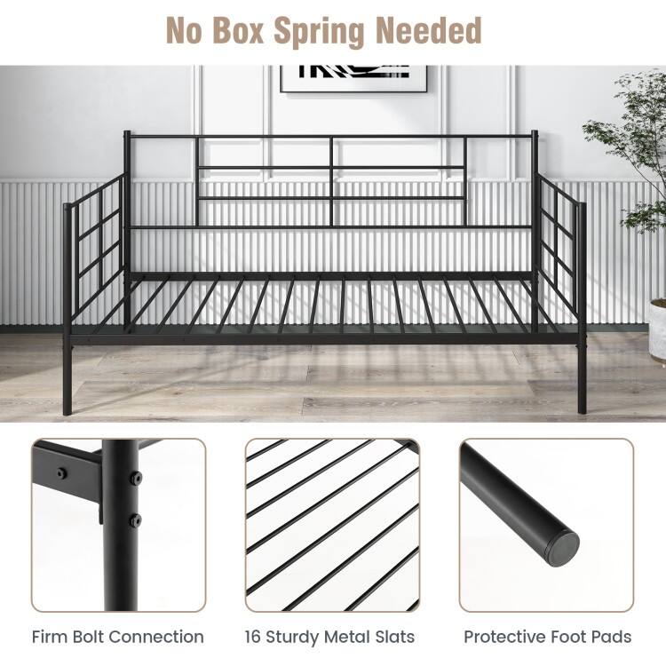 Twin Metal Daybed Frame with Armrests Modern Sofa Design