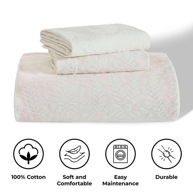 Superior Aspen Jacquard Floral Scalloped Edges Cotton Blend Bedspread Set