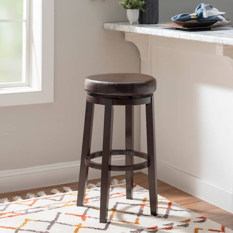 Linon Lynnly Backless Brown Faux Leather Bar Stool - Dark Brown