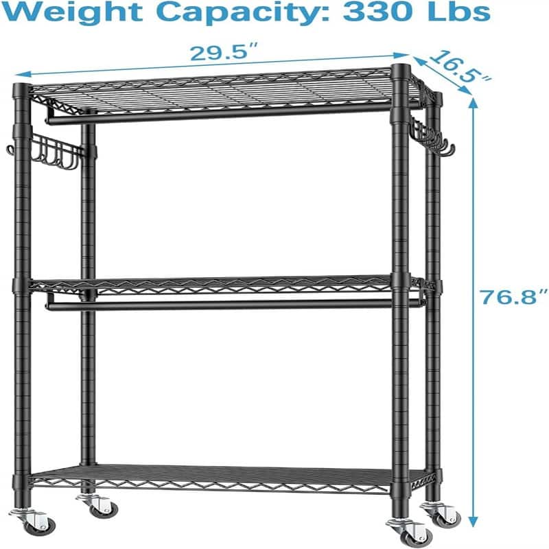Rolling Clothes Rack Heavy Duty Clothing Rack for Hanging Clothes - 16.5"D x 29.5"W x 76.8"H