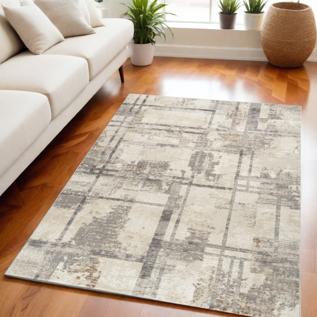 Power Loomed Abstract Modern Non Skid Stain Resistant Area Rug - 87' X '63' X '0.5
