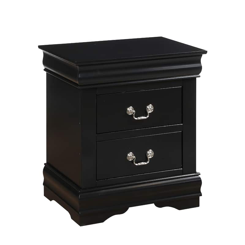 Classic Black Finish Wooden Nightstand with 2 Drawers