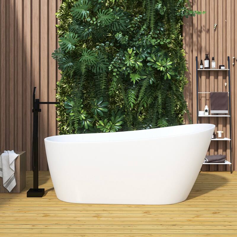 Acrylic Single Slipper Freestanding Soaking Bathtub with Drain - 67" x 31"