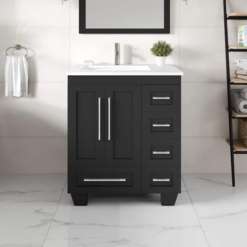 Eviva Loon Bath Vanity with Carrara Quartz Vanity Top & Undermount Sink - 28" - Espresso