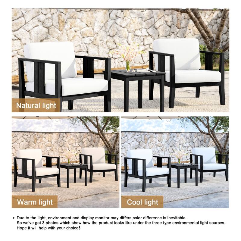 Teak Wood Upholstery Water-resistant Outdoor Armchair and Side Table Set (Set of 3)