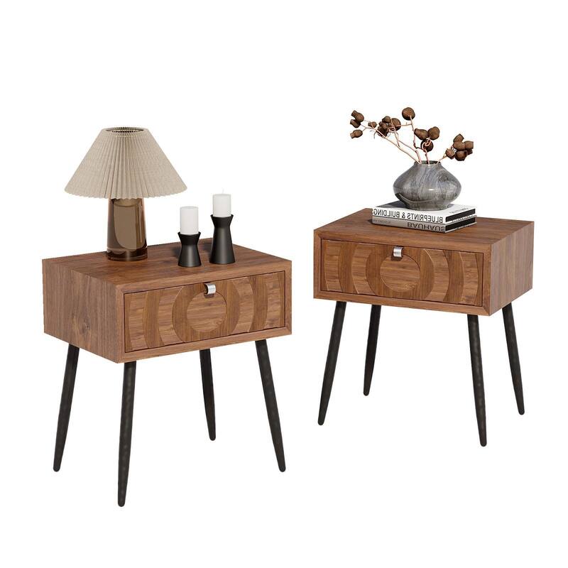 COSIEST Solid Wood Brown Nightstand Set with Drawers