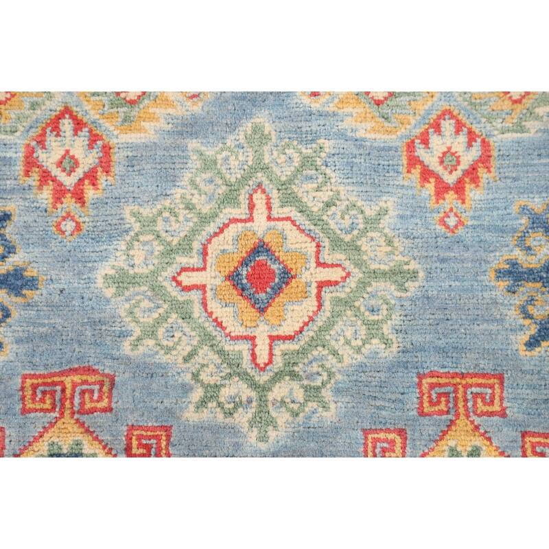 Light Blue Traditional / Geometric Kazak Rug Handmade Wool Carpet - 3'11"x 5'10"