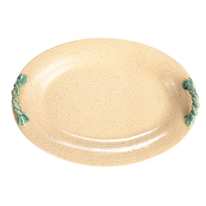 Terra-cotta Platter with Hand-Painted Braided Handles - 19.0"L x 13.3"W x 3.5"H - 19.0"L x 13.3"W x 3.5"H