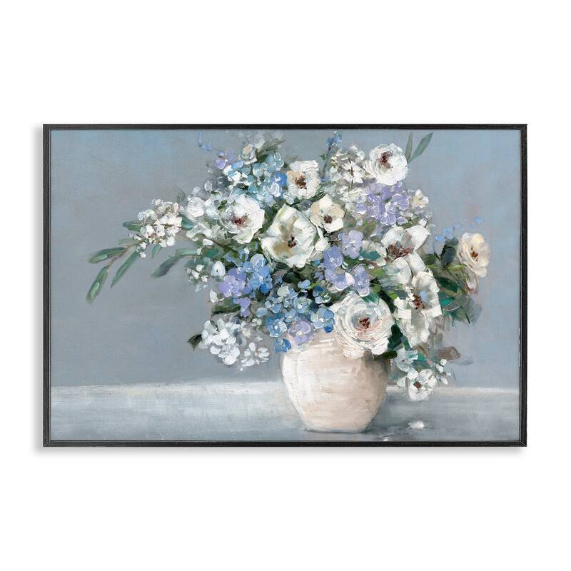 Stupell Elegant Blooms on Blue Framed Giclee Art Design By Sally Swatland - 18 x 12 - Black