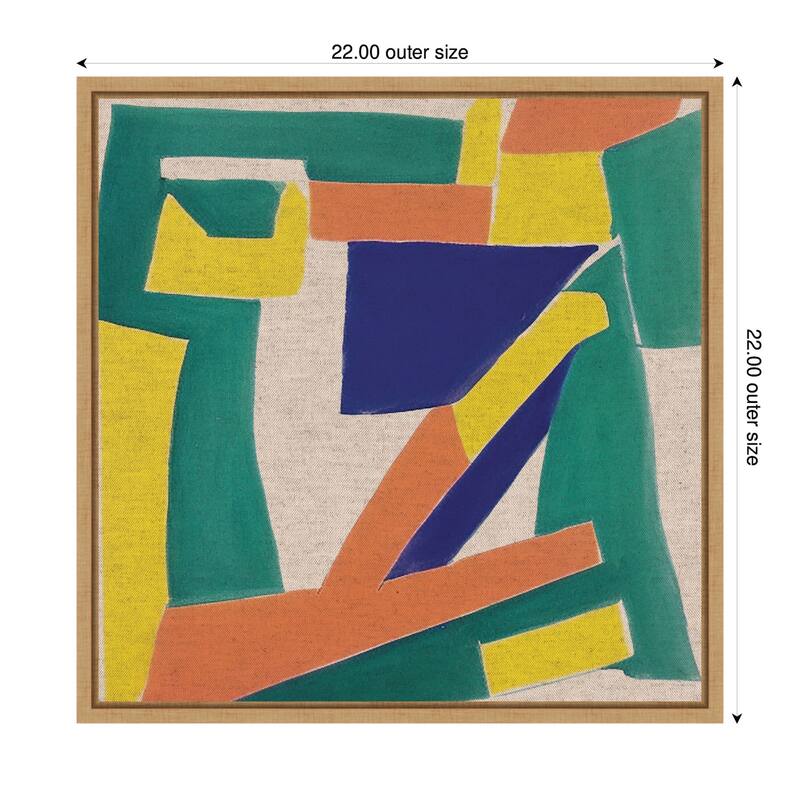 Kate and Laurel Sylvie Retro Refresh Painterly Shapes Neutral Linen Framed Canvas by The Creative Bunch Studio