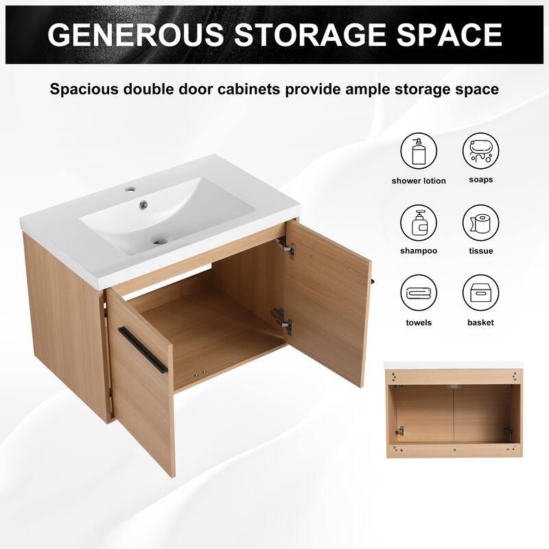 GDFStudio - Levistar Modern Wall-Mounted Bathroom Vanity Set with Scratch-Resistant Resin Sink & Soft Close Doors