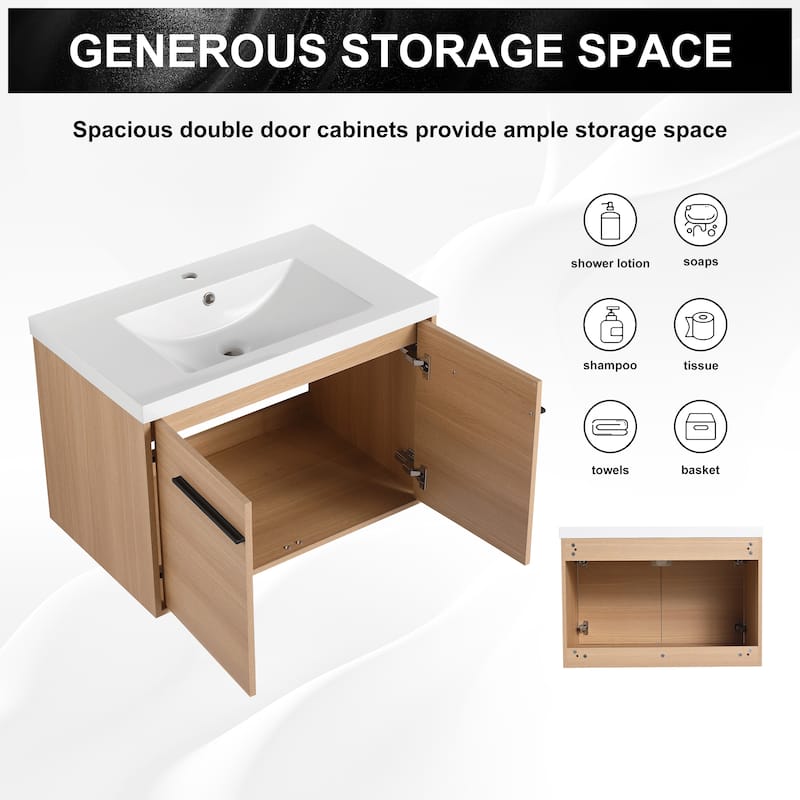 Malwee 24"/30"/36" Floating Bathroom Vanity, Wall Mounted Bathroom Vanity with Resin Sink,Soft Close Doors
