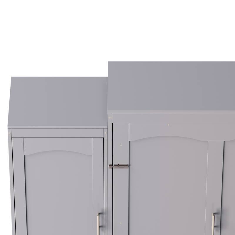 Multifunctional Queen Size Wooden Murphy Bed w/ 2 Wardrobe & Storage Shelf Foldable Wall Bedframe for Guest-Room, Bedroom
