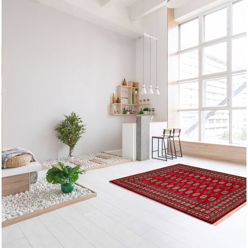 ECARPETGALLERY Hand-knotted Peshawar Bokhara Red Wool Rug - 5'7 x 8'3