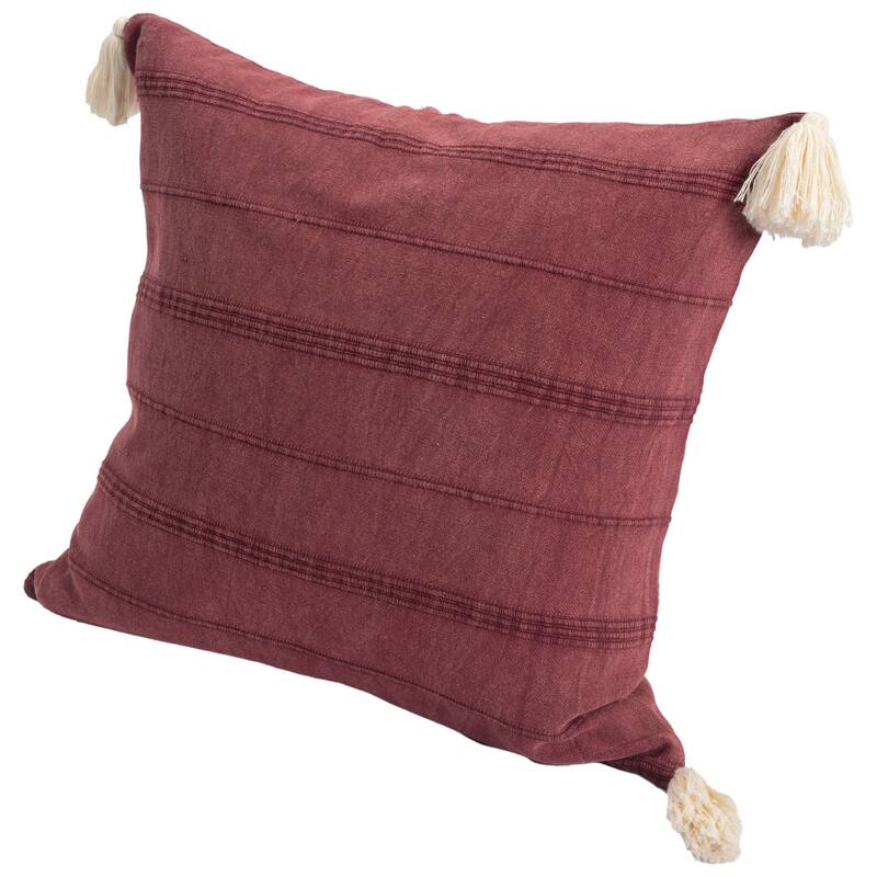 Handwoven Striped Square Throw Pillow with Tassels - 18" - Burgundy Red