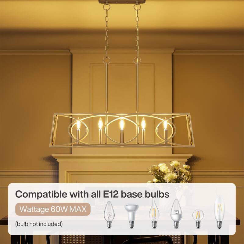 36''W Modern Linear Chandelier with Adjustable Height, Geometric Pendant Light