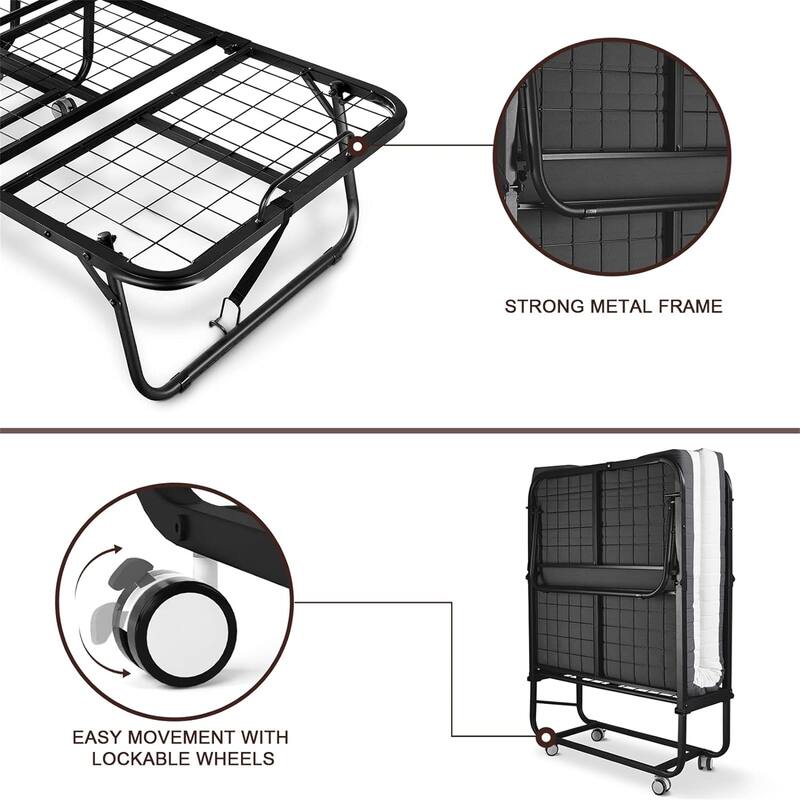 Portable Roll Away Folding Bed with Foam Mattress, Cot Size Bed