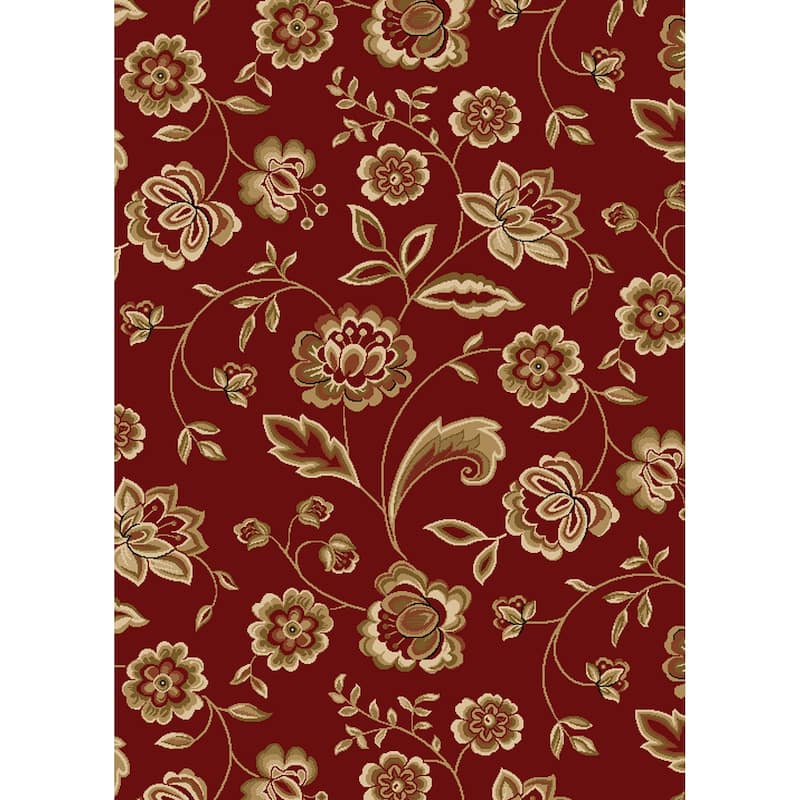 Traditional Floral Claret Area Rug - 5'3" x 7'3" - Red