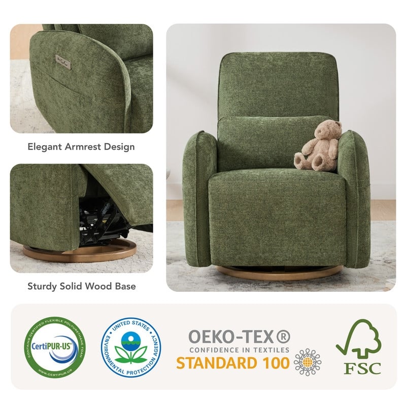 Spruce & Spring Power Swivel Recliner Chair Nursery Glider with Lumber Pillow