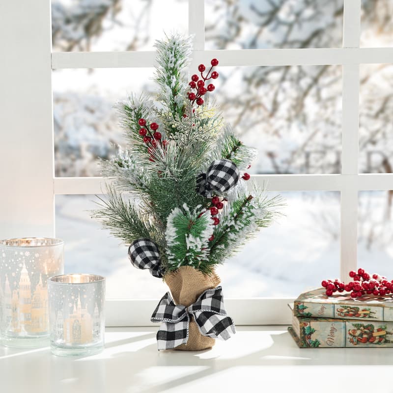 Glitzhome 20"H Christmas Floral Table Tree Decor - With Balls