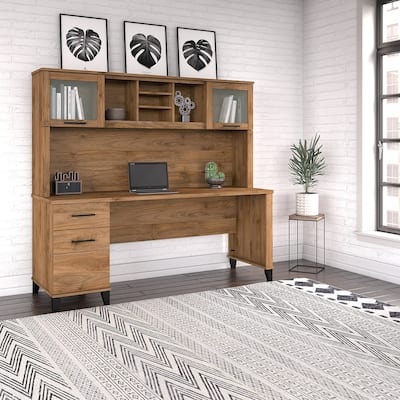 Bush Furniture Somerset 72W Office Desk with Hutch in Ash Gray