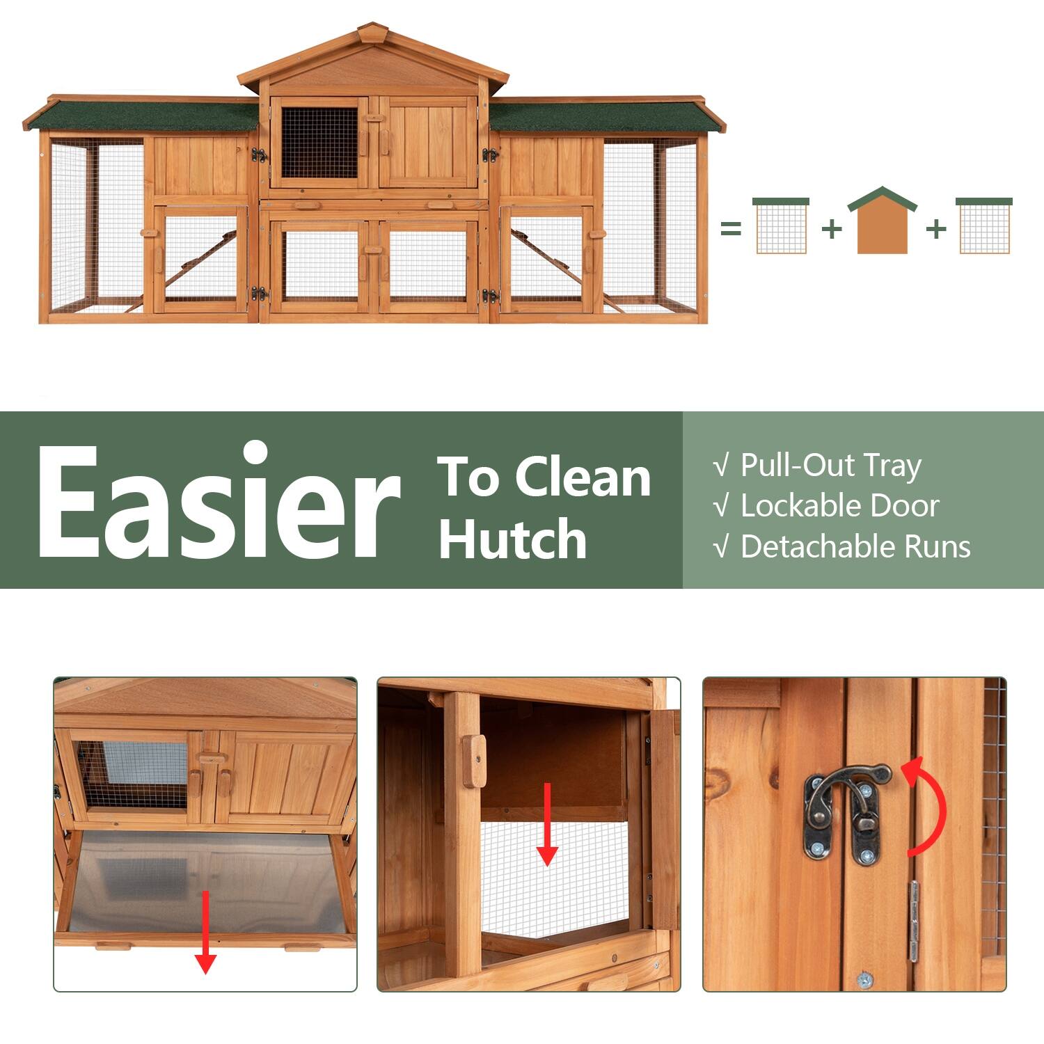 Kinpaw 74” Rabbit Hutch Large Bunny Cage Small Animal House Habitat