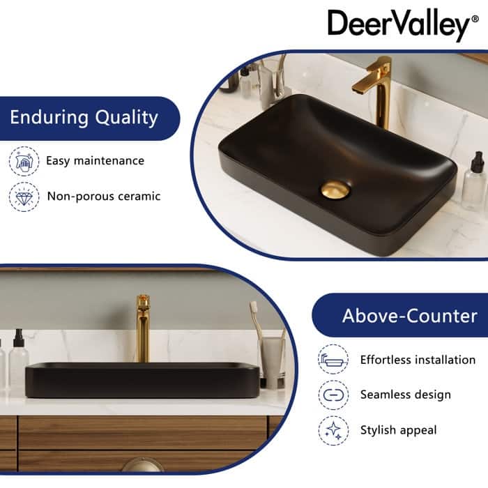 DeerValley Ally 12'' White Ceramic Rectangular Vessel Bathroom Sink