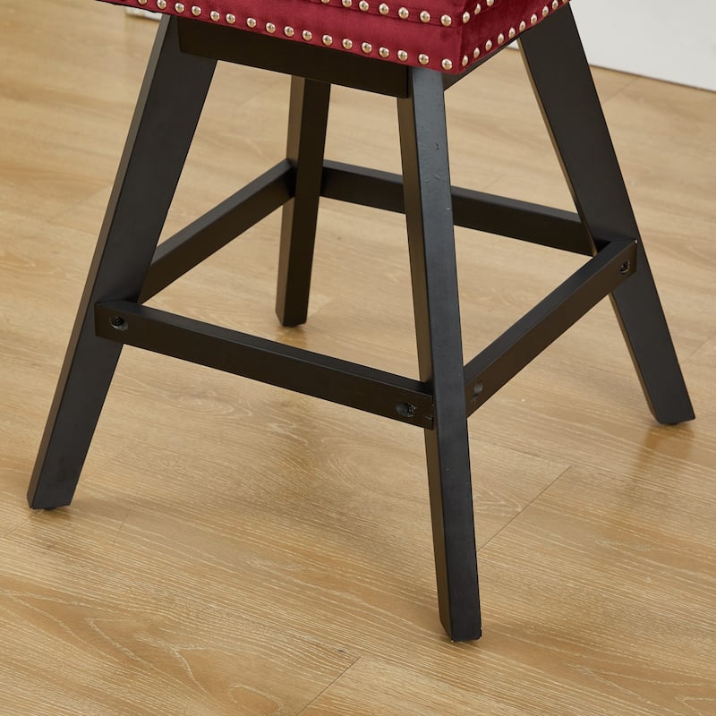 Set of 2,Swivel Velvet Barstools with Button Tufted Decoration and Wooden Legs