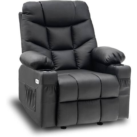 Mcombo Manual Glider Rocker Recliner Chair with Cup Holders for Nursery, USB Ports, 2 Side & Front Pockets, Plush Fabric 8002