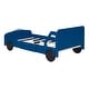 preview thumbnail 6 of 28, White Car Platform Bed with Safety Rails & Wheels - Fun for Kids