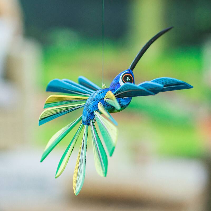 Novica Handmade Cheerful Hummingbird Wood Hanging Alebrije Sculpture