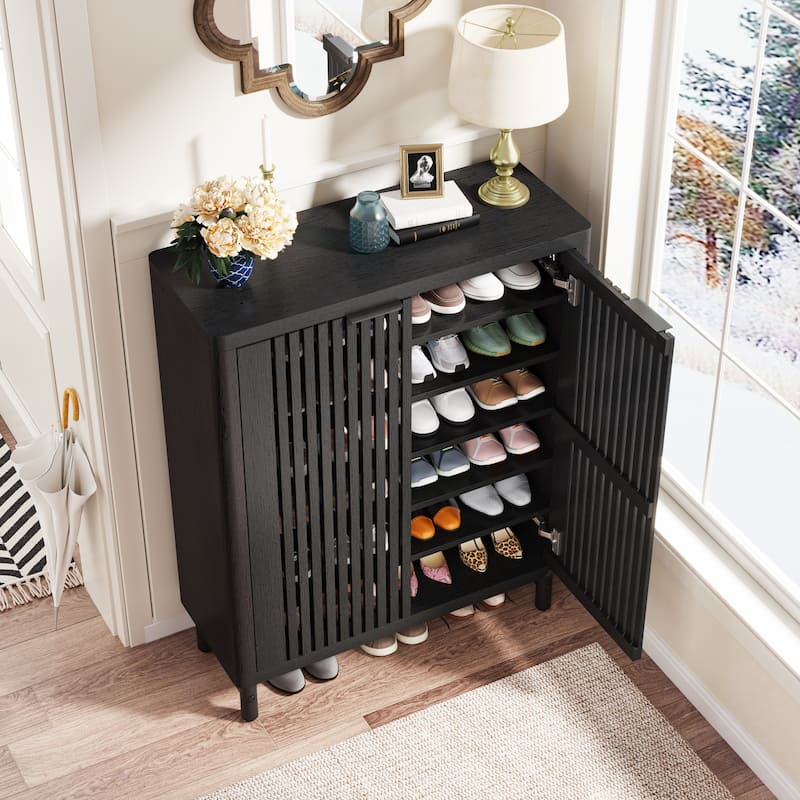 6-Tier Shoe Storage Cabinet with Louvered Doors for Living Room