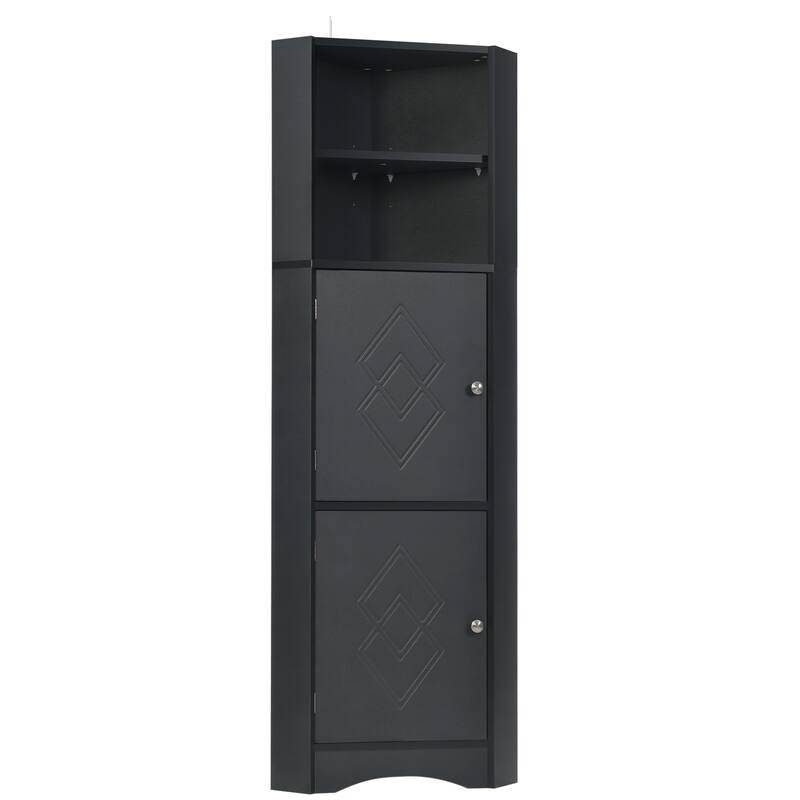 Tall Bathroom Corner Cabinet, Triangle Wood Storage Cabinet, Freestanding Pantry Cabinet with 2 Doors & Adjustable Shelves