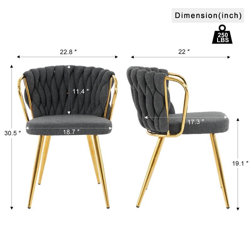 Modern 2 Piece Metal Linen Kitchen Dining Chairs with Cushions and Backrests for Dining Room Kitchen Living Room Bedroom