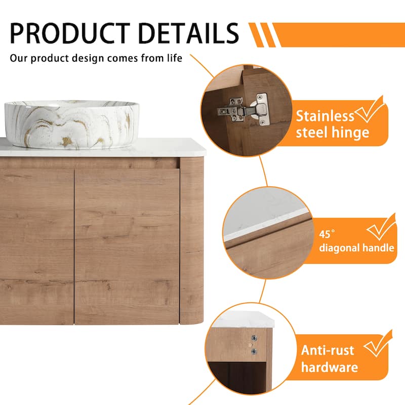 Bathroom Vanity With Sink In 24/30 Inch, Floating Bathroom Vanity With Soft Close Door