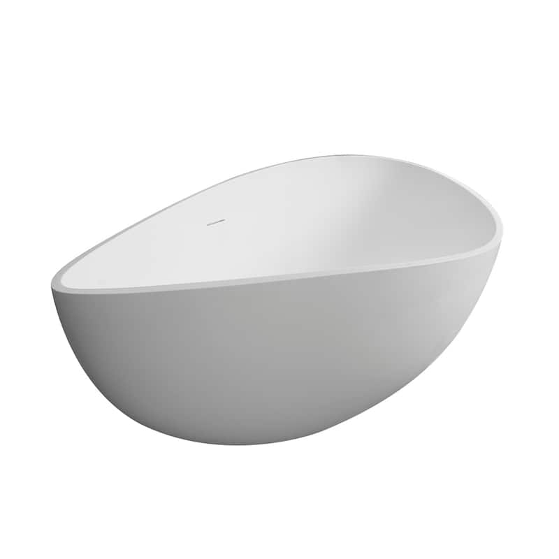 63 in. x 37.4 in. Solid Surface Freestanding Flatbottom Soaking Bathtub