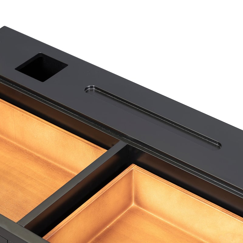 47" Multi-Purpose Black and Golden Floating Shelf Vanity Table with Drawer