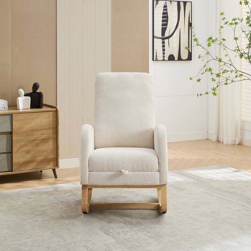 25.4"W Rocking Chair, High Back Glider Chair with Retractable Footrest, Side Pocket, Rocking Accent Armchair with Wood Legs